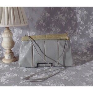 Vintage 90s Leather Purse 1990s Grey with Snake Skin Trim Glam Rocker Retro Bag